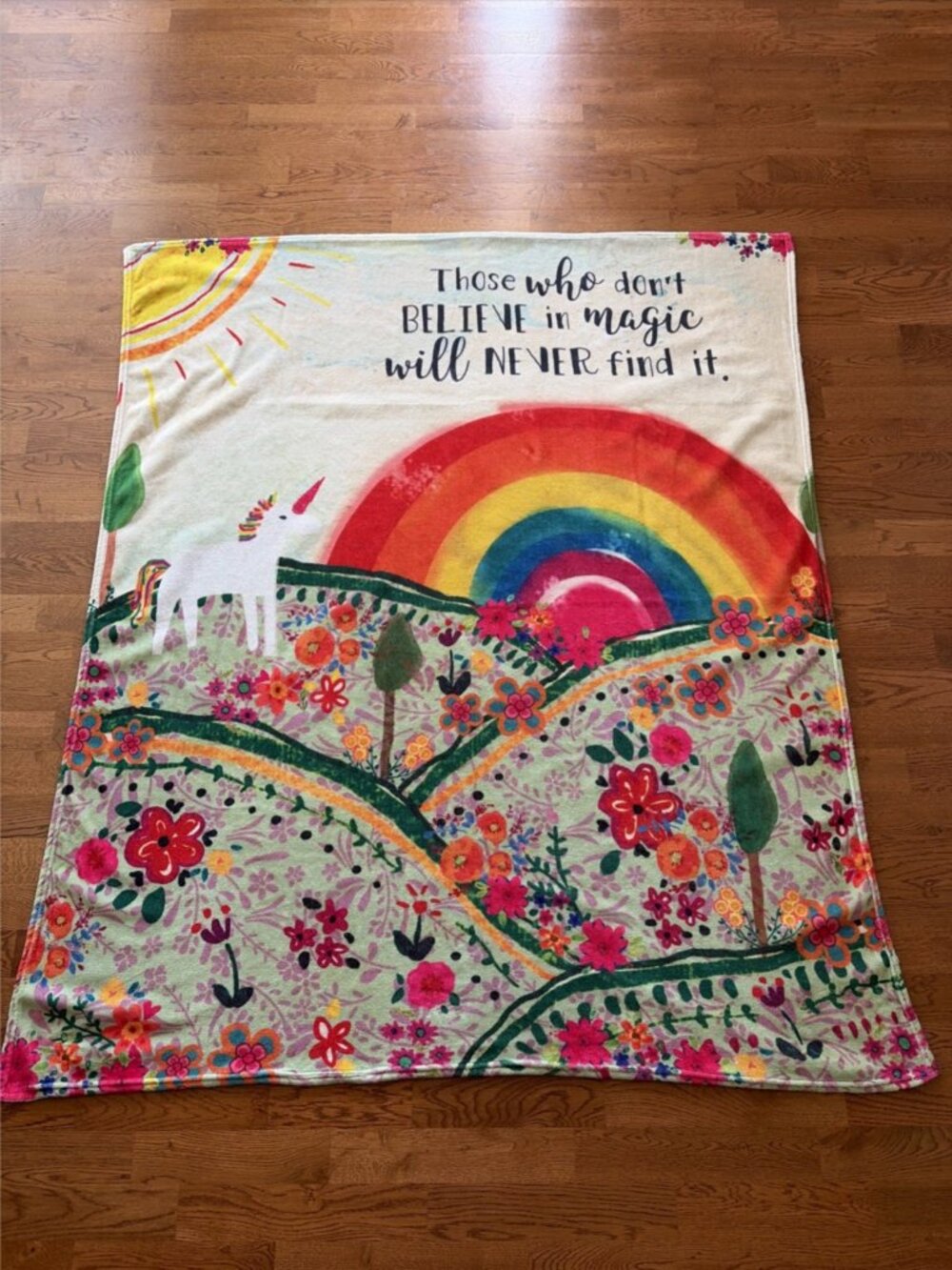 Natural Life Fleece Throw Blanket 50"x60" Believe in Magic Rainbow Floral Boho